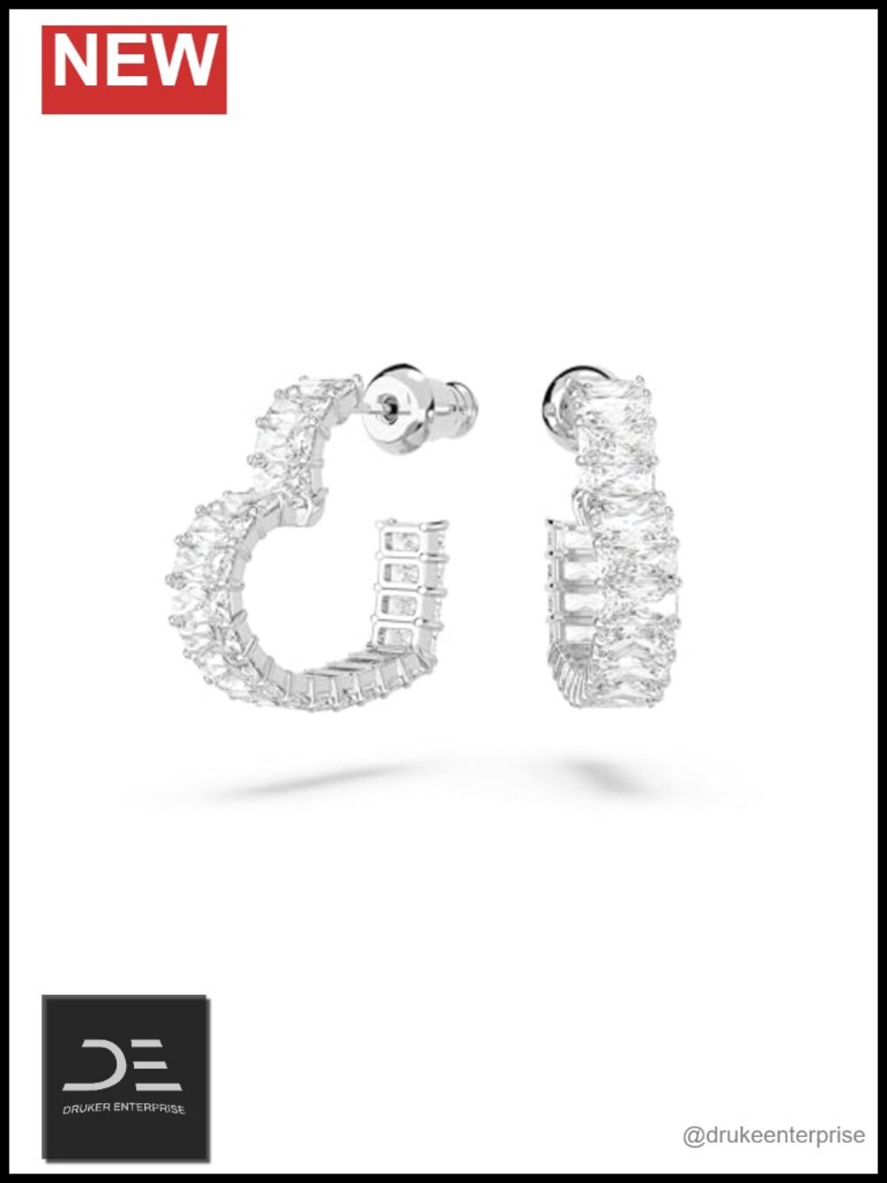 Swarovski Matrix Crystal Heart Hoop Earrings Rhodium